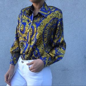 Royal Print Blue and Gold Button Down